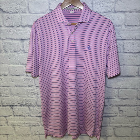 Holderness & Bourne Mens Tailored Fit Striped Golf Polo Shirt Pink Blue Size L - Picture 2 of 12